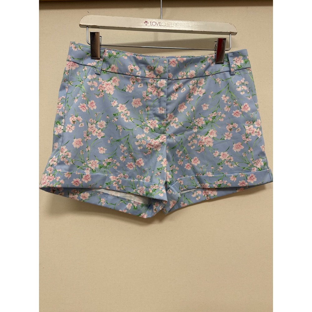 Ovi Blue Floral Cuffed Shorts Pink Flower Print Size Medium